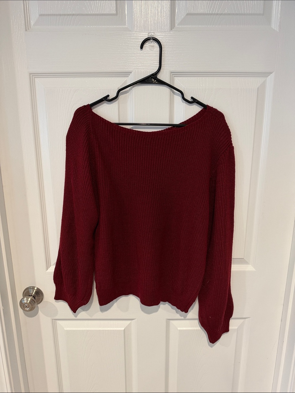 Off-the-Shoulder Burgundy Knit Sweater